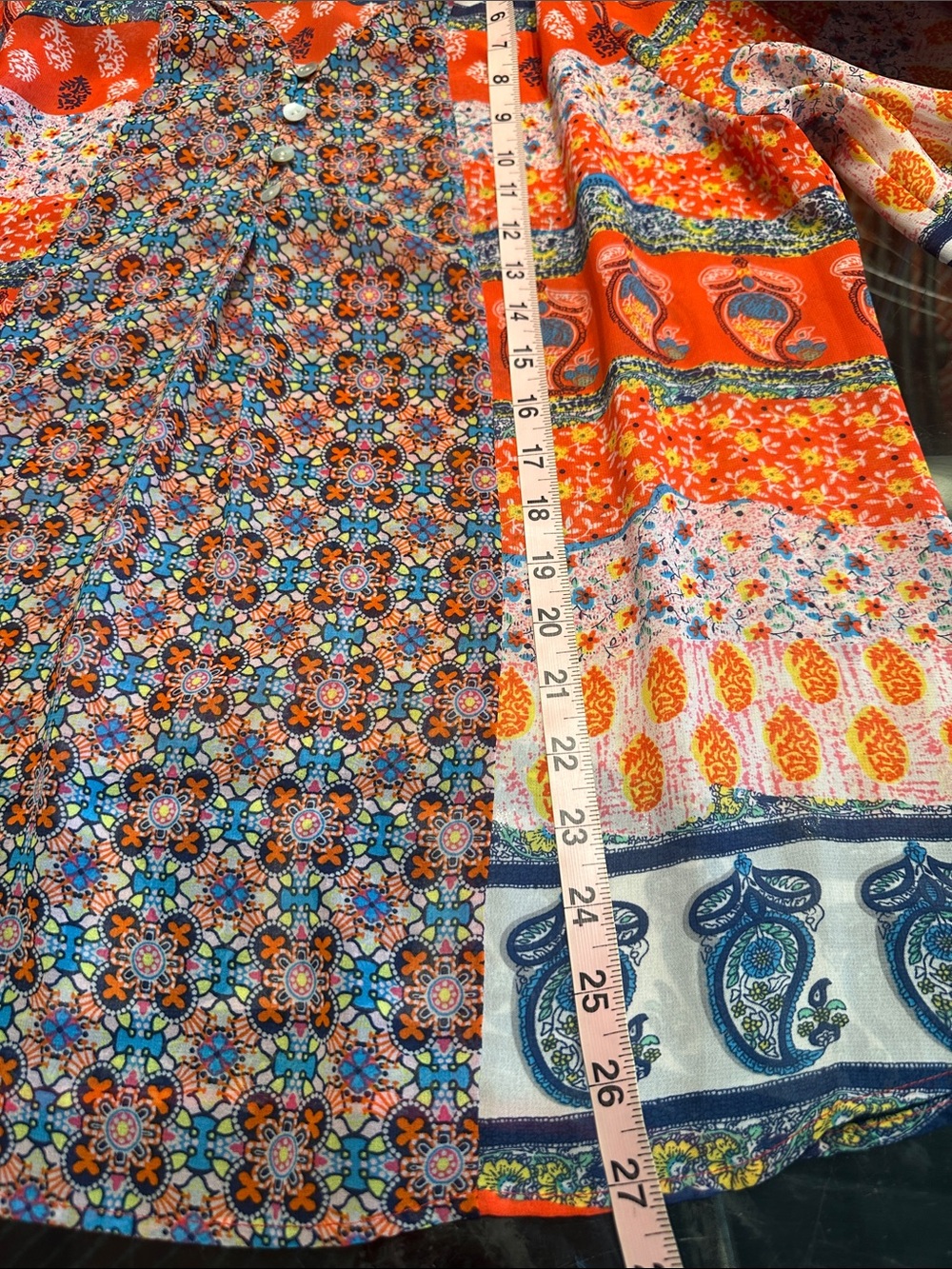 Boho Patchwork Peasant Blouse - Orange Multi - Picture 5 of 5